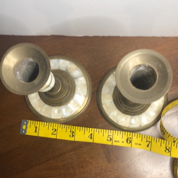 Brass and Mother of Pearl Candlesticks